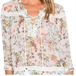 The Kooples Floral Botanical Lace Up Blouse Size XS